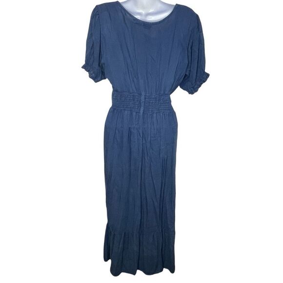 Amanda’s Collection Maxi Short Sleeve Embroidered Peasant Dress Blue Black Large - Picture 3 of 11